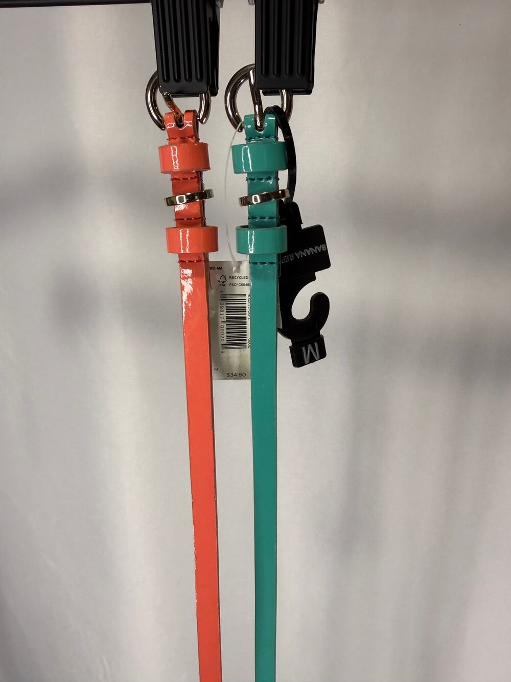 Banana Republic 2 Skinny Belts Size M Coral Turquoise Patent NWT